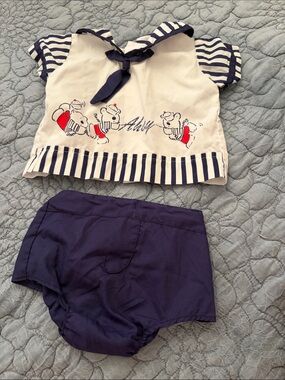 Vintage 1990's Candy Navy Blue and White Sailor Baby Matching Set